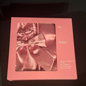 Pink Satin Beauty Set - Bow Scrunchie, Eye Mask & Pillowcase